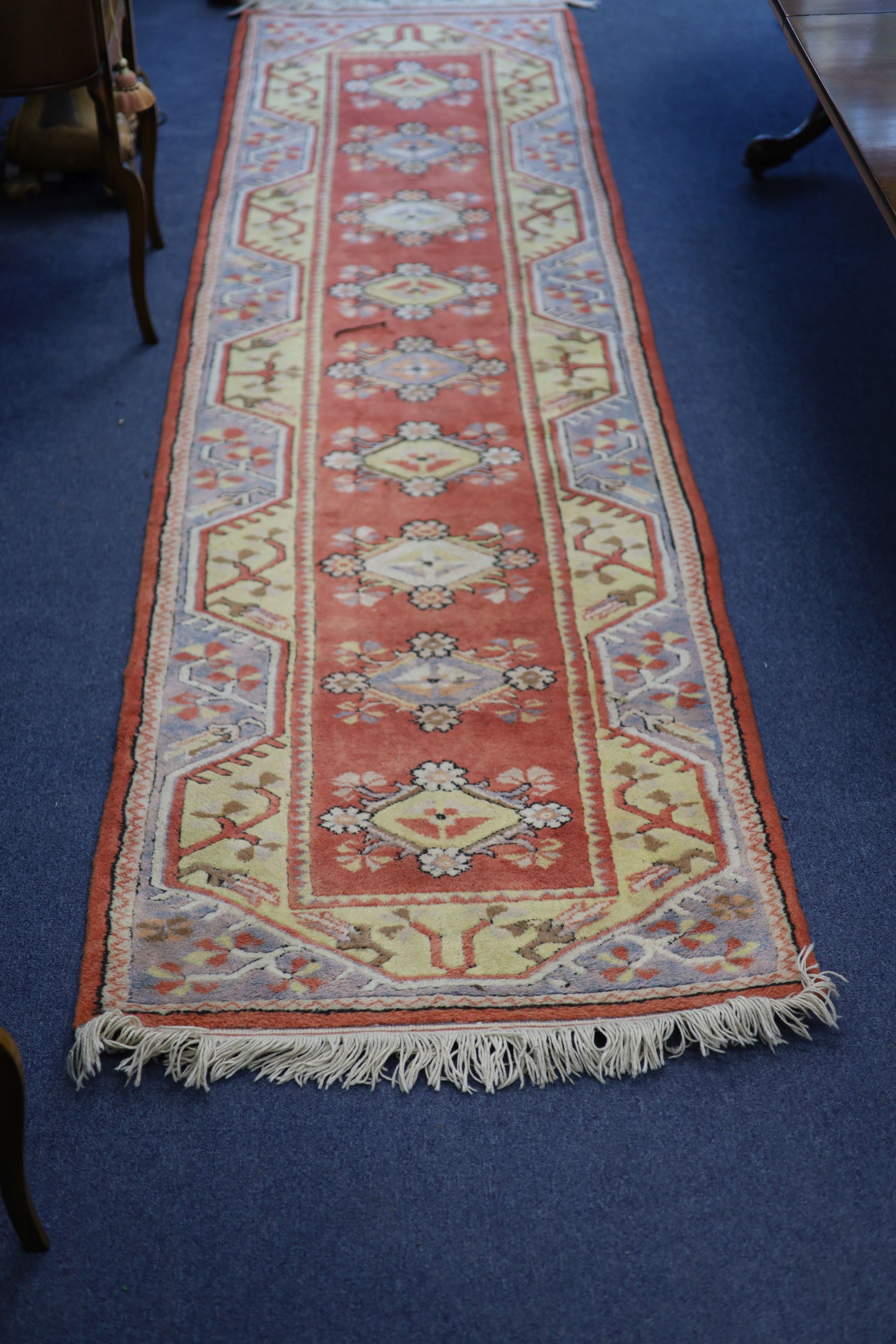 Two Caucasian design runners, larger 350 x 74cm